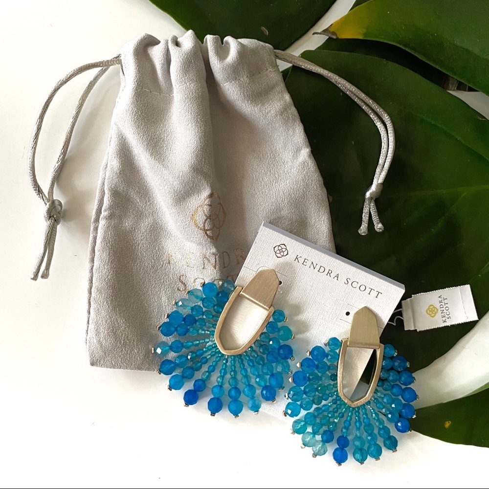 Kendra Scott Diane Gold Teal Agate Earrings! NWT!